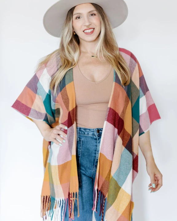 Plaid Ruana With Fringe