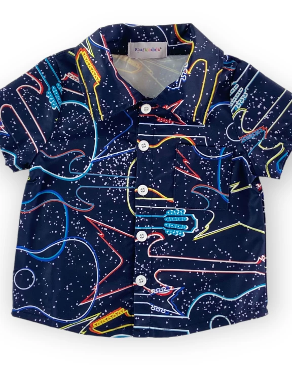 Neon Guitars in Outer Space Woven Button Down (SWS4001)