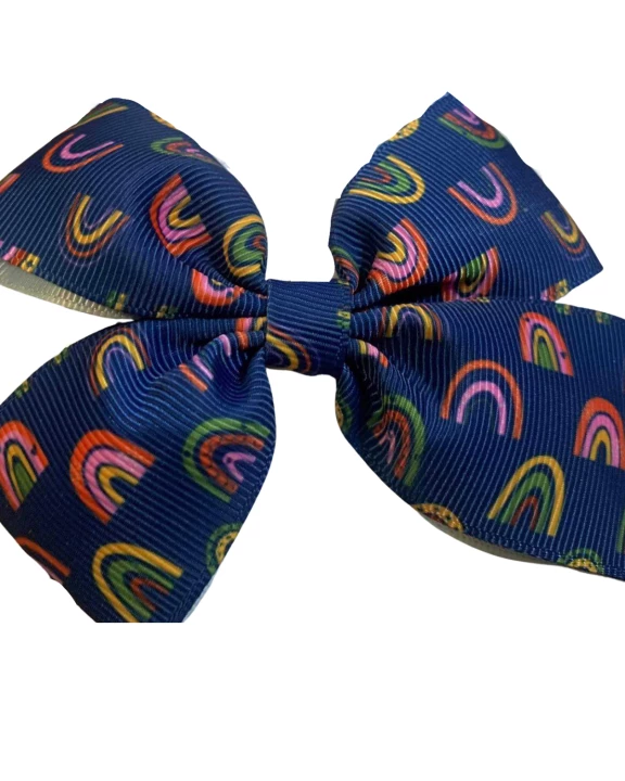 Navy Rainbow Hair Bow