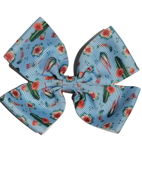 Blue Floral Cactus Hair Bow