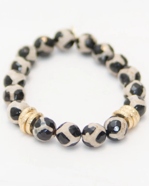 Giraffe Agate + Gold Rings Bracelet