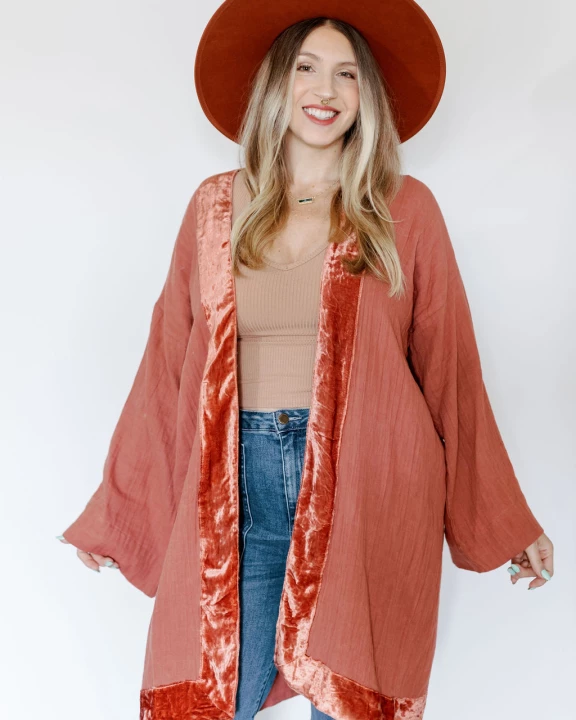 Ruana with Velvet Trim