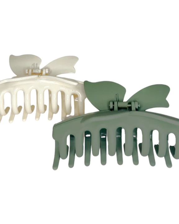 Butterfly Claw Clip Set - Green + White