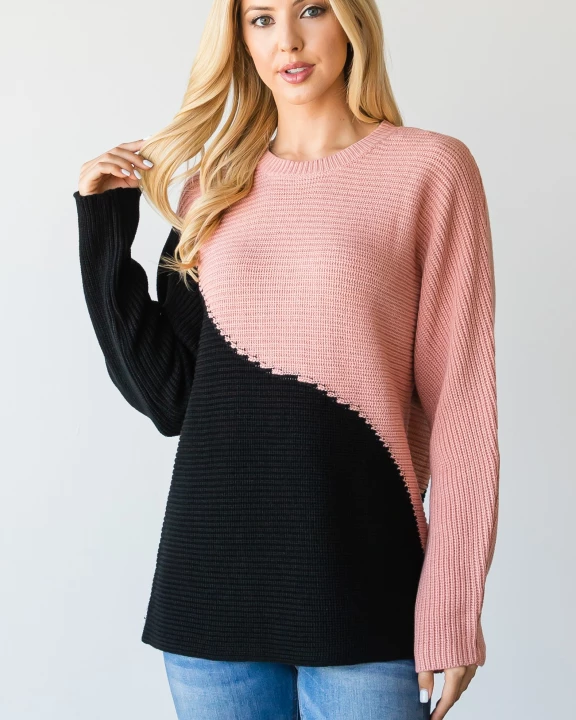 PLUS SIZE COLOR BLOCK LONG SLEEVE SWEATER