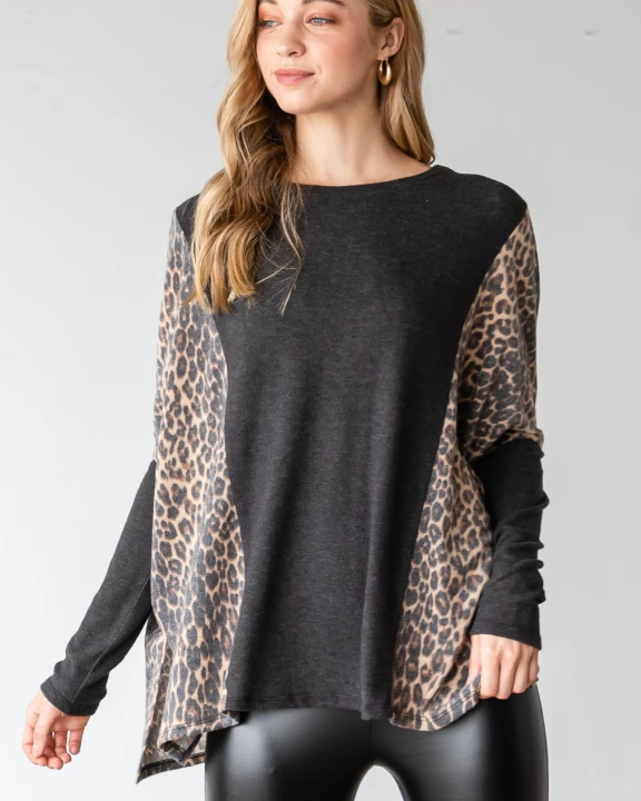 LEOPARD LONG SLEEVE COLORBLOCK