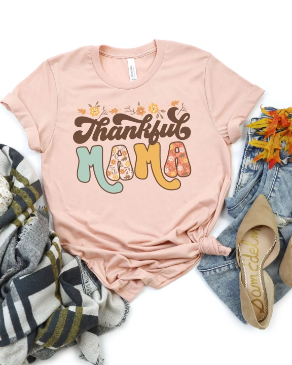 Thankful Mama Floral Short Sleeve Graphic Tee