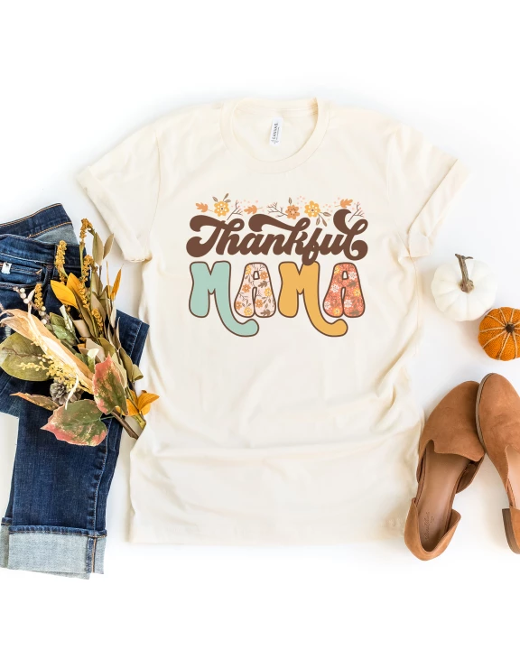 Thankful Mama Floral Short Sleeve Graphic Tee