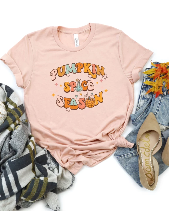 Pumpkin Spice Season Colorful Short Sleeve Graphic Tee