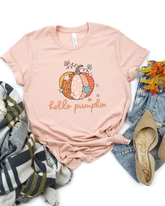 Hello Pumpkin Colorful Stars Short Sleeve Graphic Tee