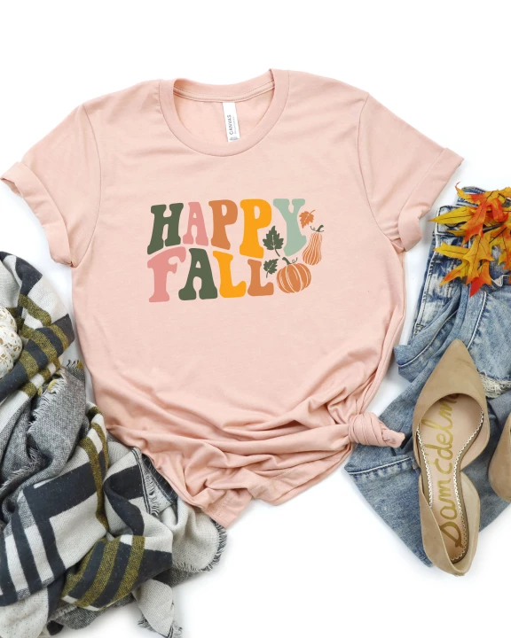 Happy Fall Wavy Pumpkins Short Sleeve Graphic Tee