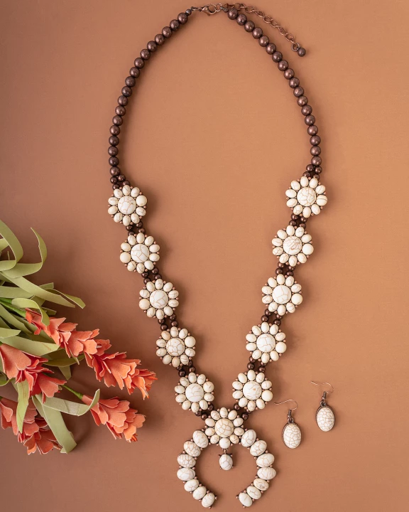 72203 - Squash Blossom Necklace - Ivory & Copper - Fashion Jewelry Wholesale