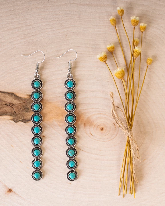 93045 - Squash Blossom Earrings - Turquoise & Silver - Fashion Jewelry Wholesale