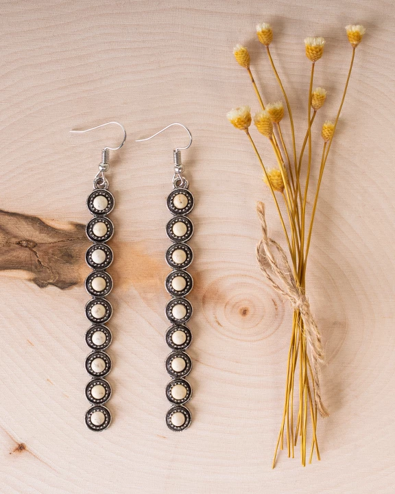 93045 - Squash Blossom Earrings - Ivory & Silver - Fashion Jewelry Wholesale