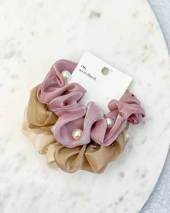 Sheer Pearl Scrunchie Set of 3