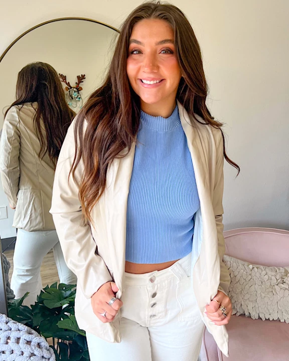 Finn Faux Leather Blazer in Beige