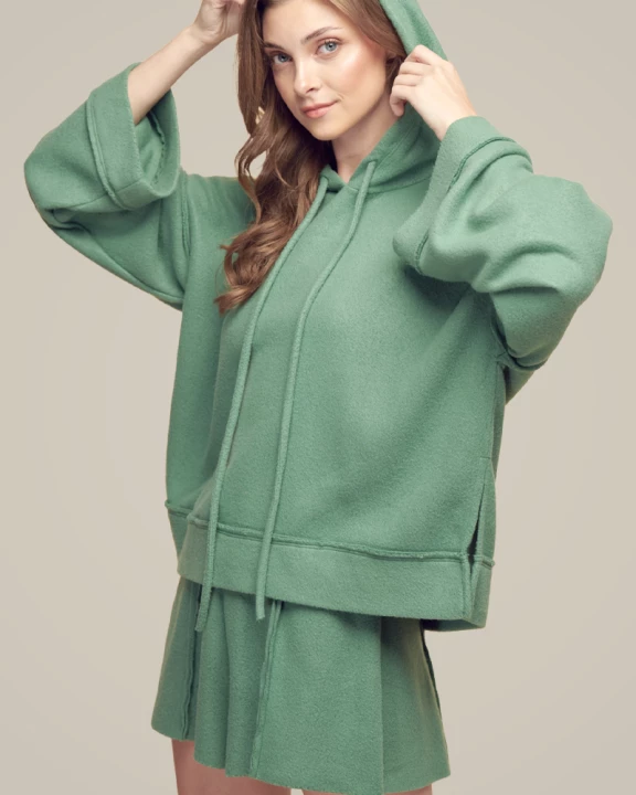 Bell Sleeve Hoodie and Sweat Shorts Fleece Set