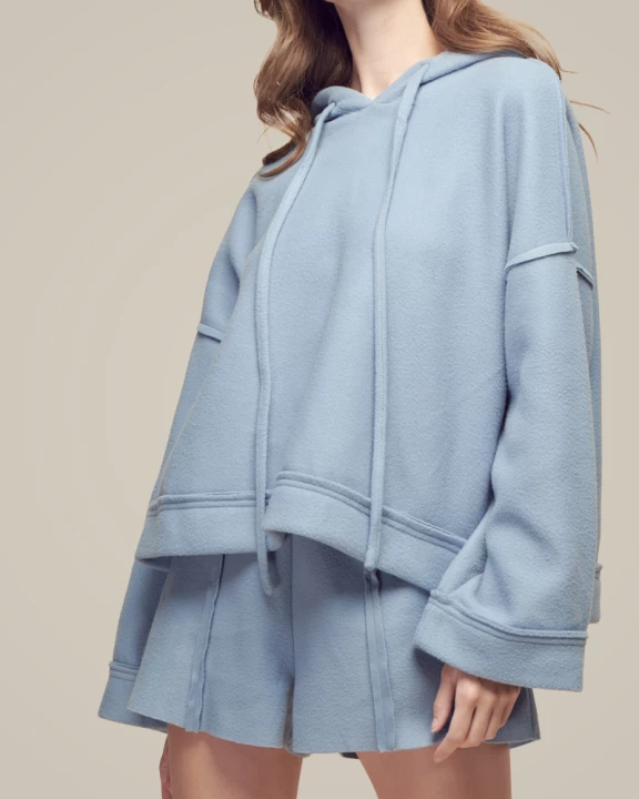 Bell Sleeve Hoodie and Sweat Shorts Fleece Sets