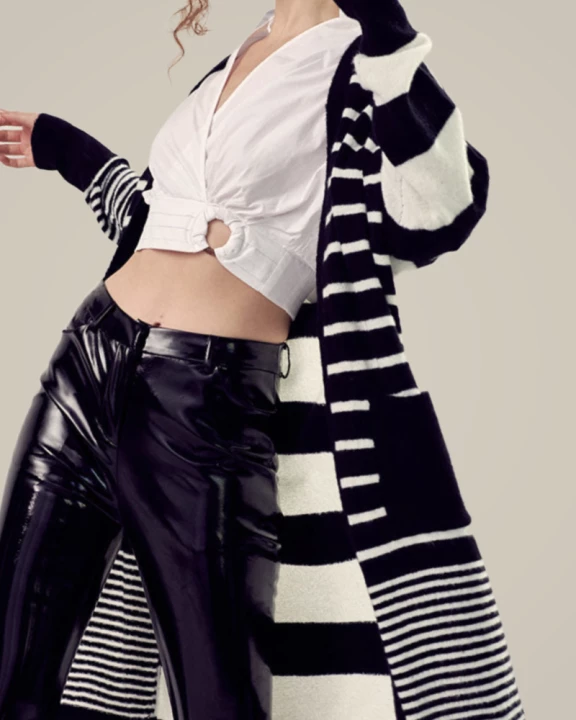 Multi Stripe Color Blocked Long Cardigan