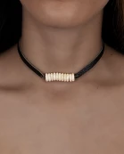 72697 - Faux Leather and Turquoise Necklace