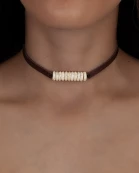 72697 - Faux Leather and Turquoise Necklace