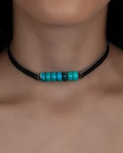 72697 - Faux Leather and Turquoise Necklace