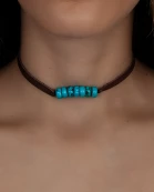 72697 - Faux Leather and Turquoise Necklace