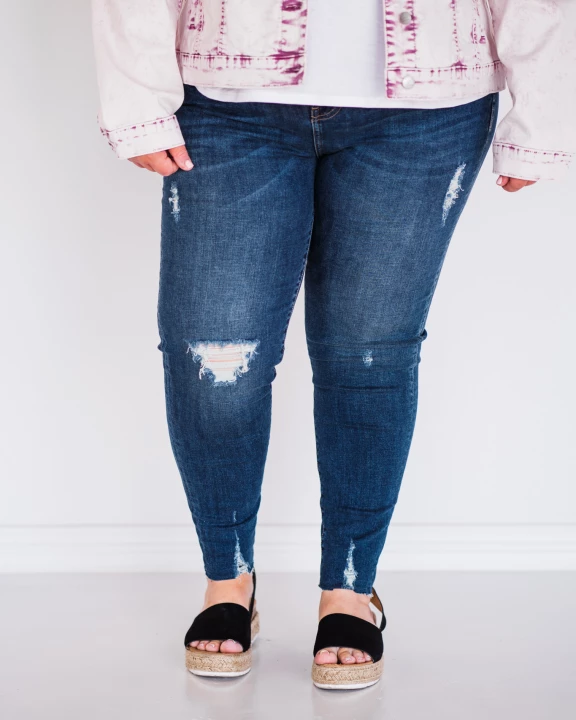 11002D-PL Dark Wash Mid-Rise Ankle Distressed Skinny Jeans