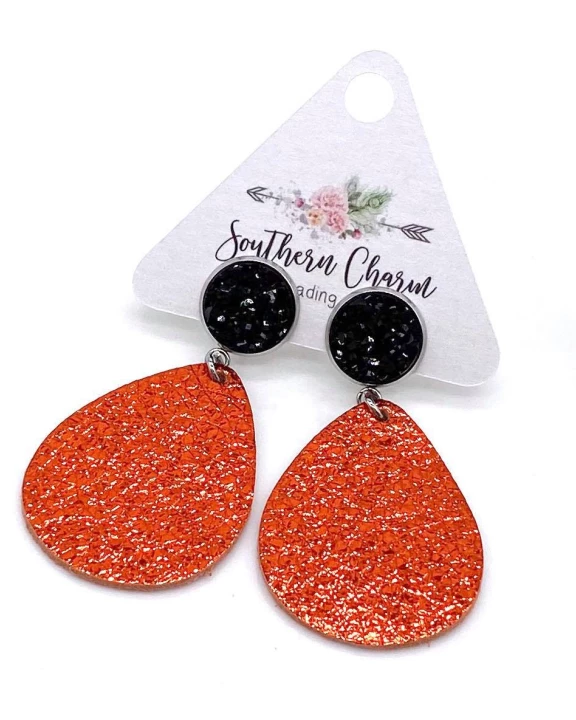 2" Black & Metallic Orange Dangles (leather)