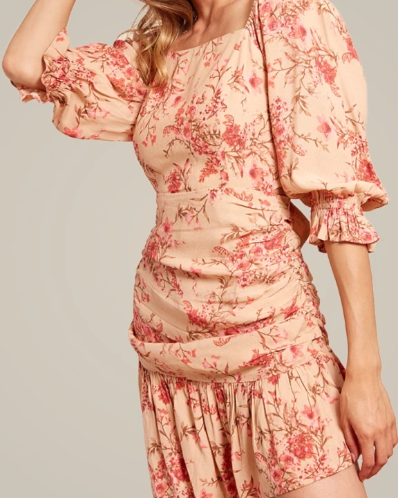 Floral Print Tiered Mini Dress