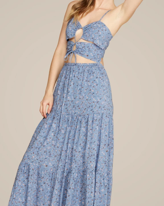 Floral Print Tie Front Maxi Dress