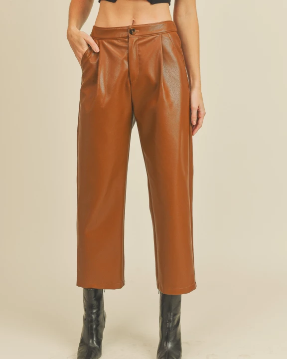 Pleather Back Waist Elastic Pant