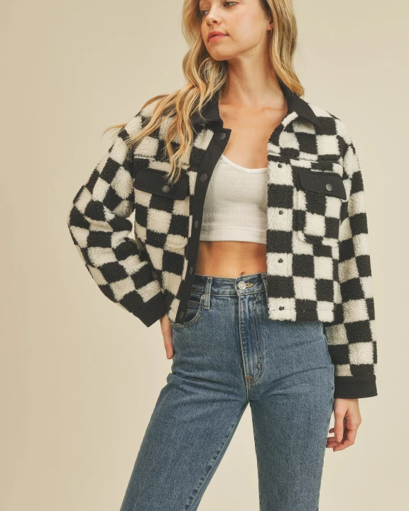 Fleece Snap Button Crop Jacket