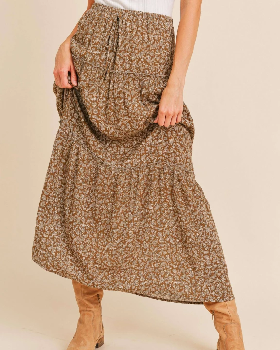 Can Can Floral Print With Self String Long Skirt