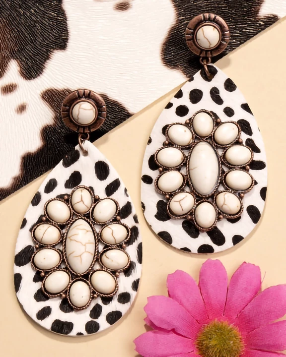 73986 - Ivory Turquoise and Leopard Earrings