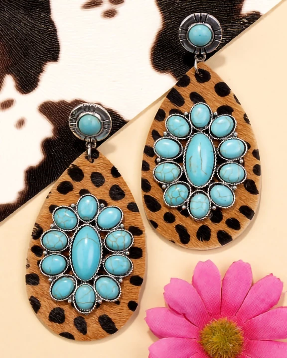 73986 - Ivory Turquoise and Leopard Earrings