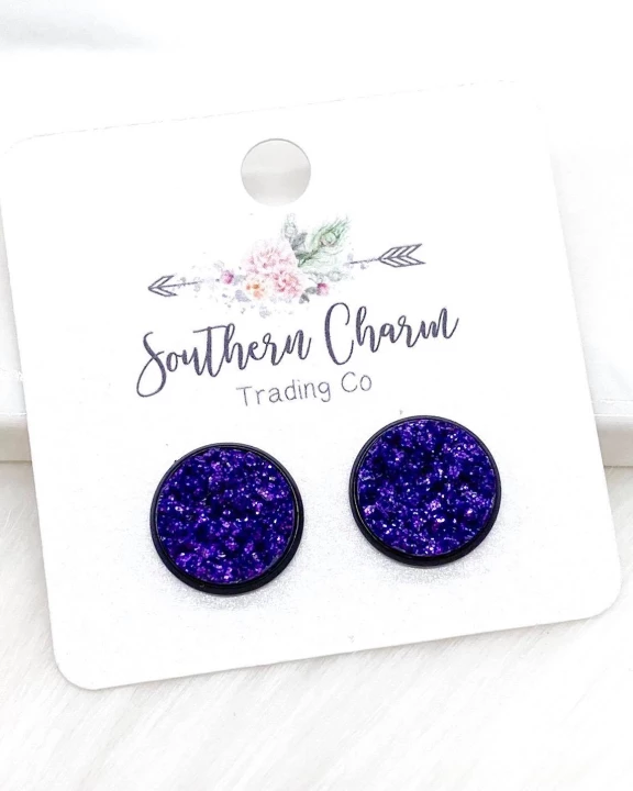 12mm Purple Glitter in Black Settings