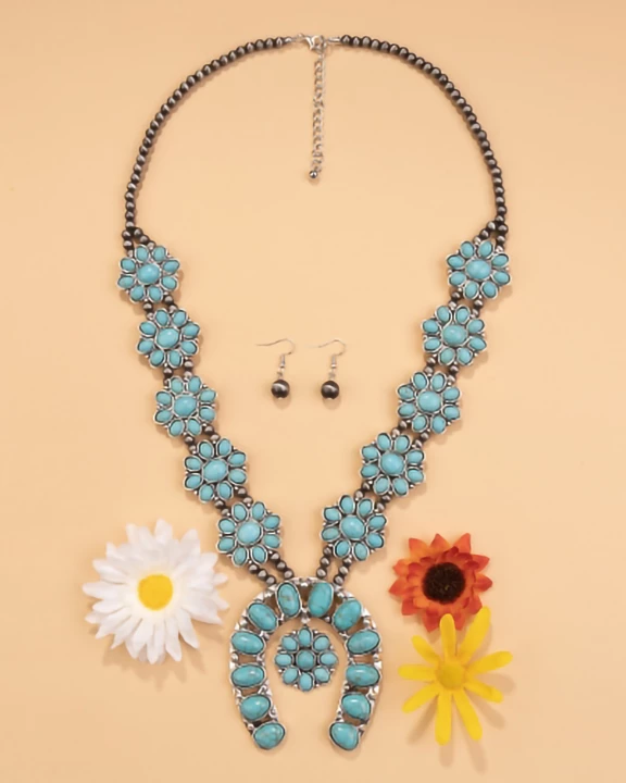 72687 - Turquoise Flower Necklace - Fashion Jewelry Wholesale