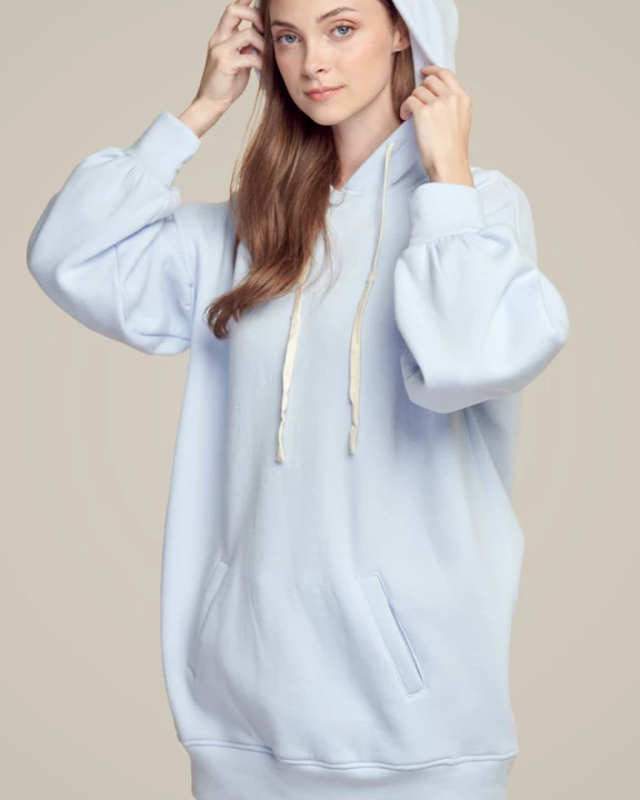 Oversized Sweatshirt Hoodie With Bishop Sleeve