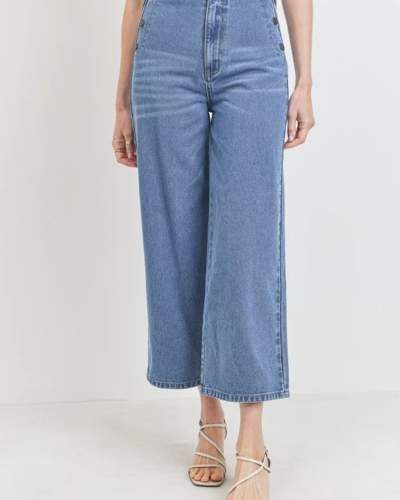 Button Cropped Wide Leg
