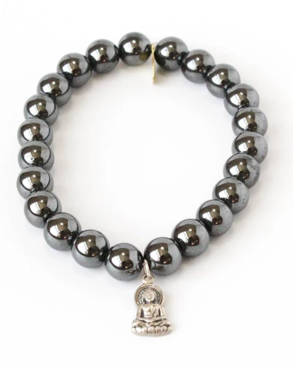 Gunmetal Hematite + Buddha Charm Bracelet