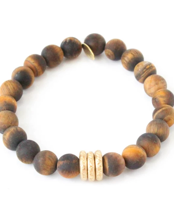 Matte Tiger Eye + Brass Rings Bracelet