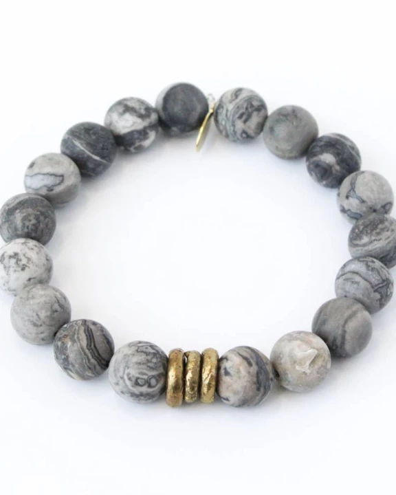 Gray Jasper + Brass Rings Bracelet