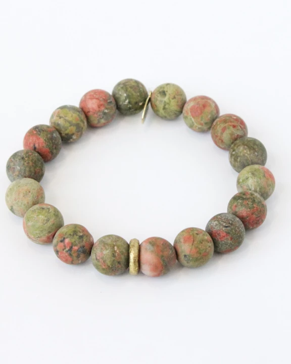 Matte Unakite + Gold Ring Healing Bracelet