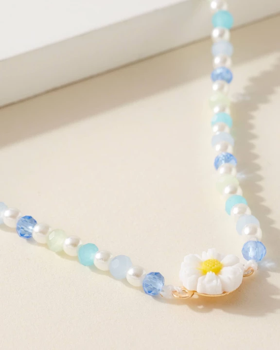 Flower Glass Bead Choker Necklace