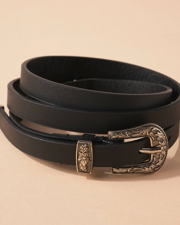 Faux Leather Western Buckle Belt