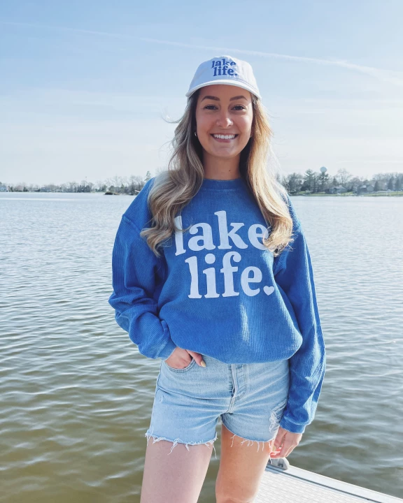 Lake Life Blue Corded Crew