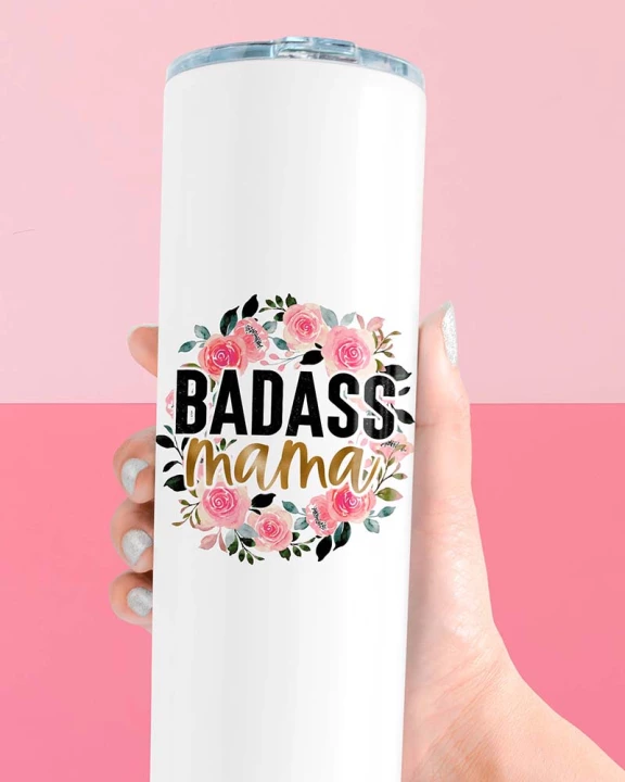 Badass Mama - Floral - Skinny Tumbler 20oz