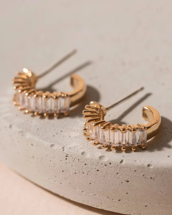 Rectangle CZ Huggie Hoop Earring