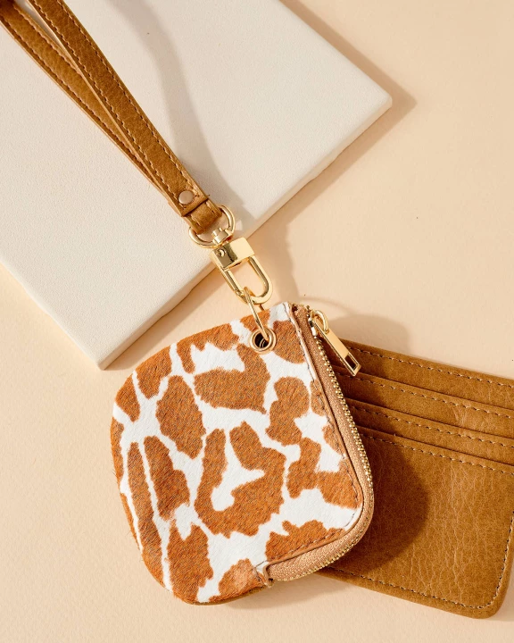 Animal Print Calf Hair Coin and Card Pocket and Key Chain