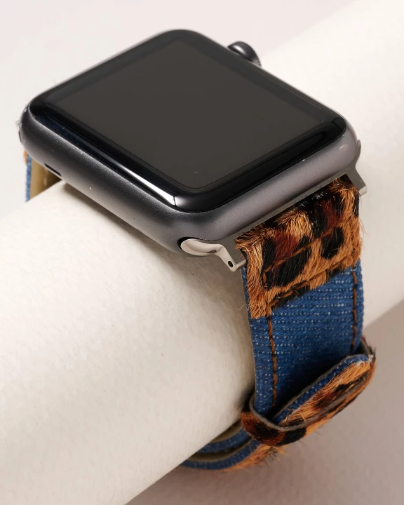 Animal Print Calf Hair Denim iWatch Band Large